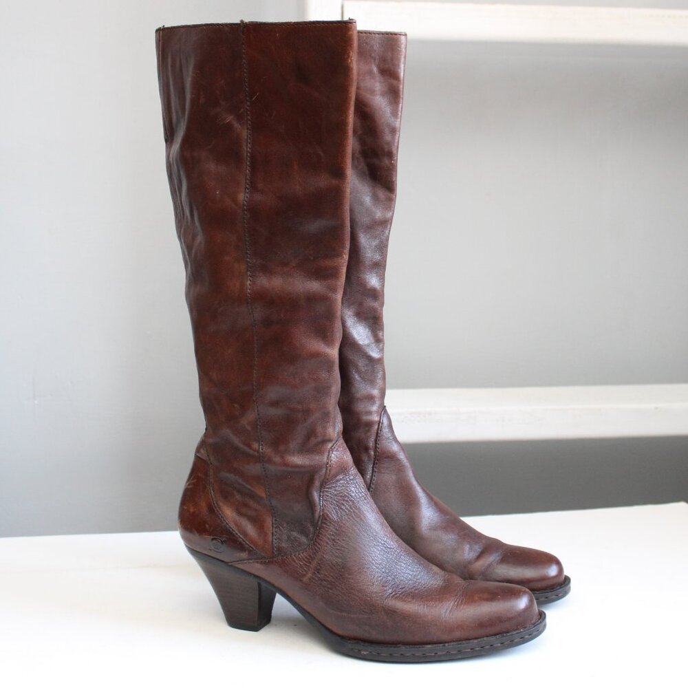 BORN Women's Brown Leather High-Riding Knee-High Boots Size 9.5